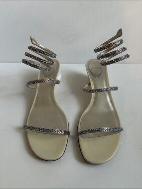 Rene Caovilla Swarovski Crystal Spiral Strap Women's Wedges w/Chrome Accent